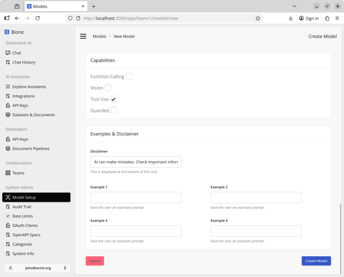 Enable tool use for the local model