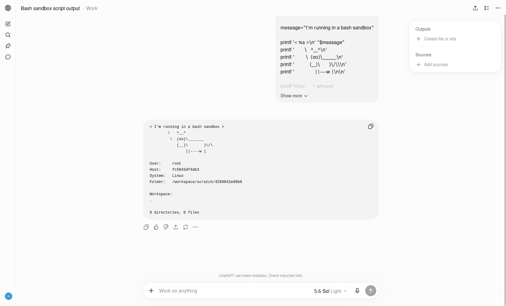 ChatGPT sandbox interface screenshot