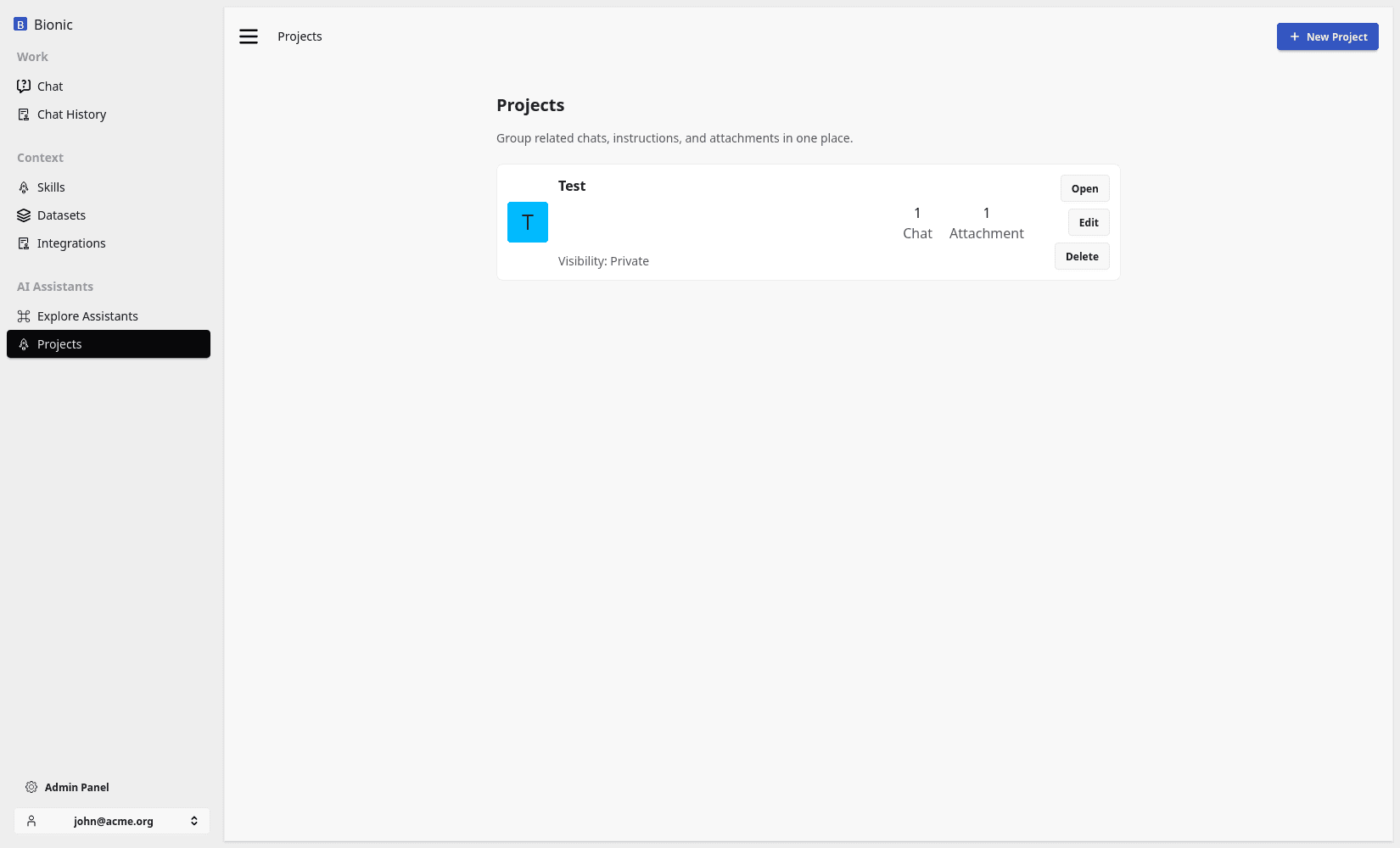 Bionic GPT Projects screenshot