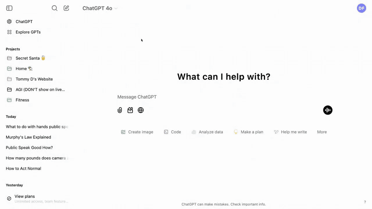 ChatGPT Projects screenshot