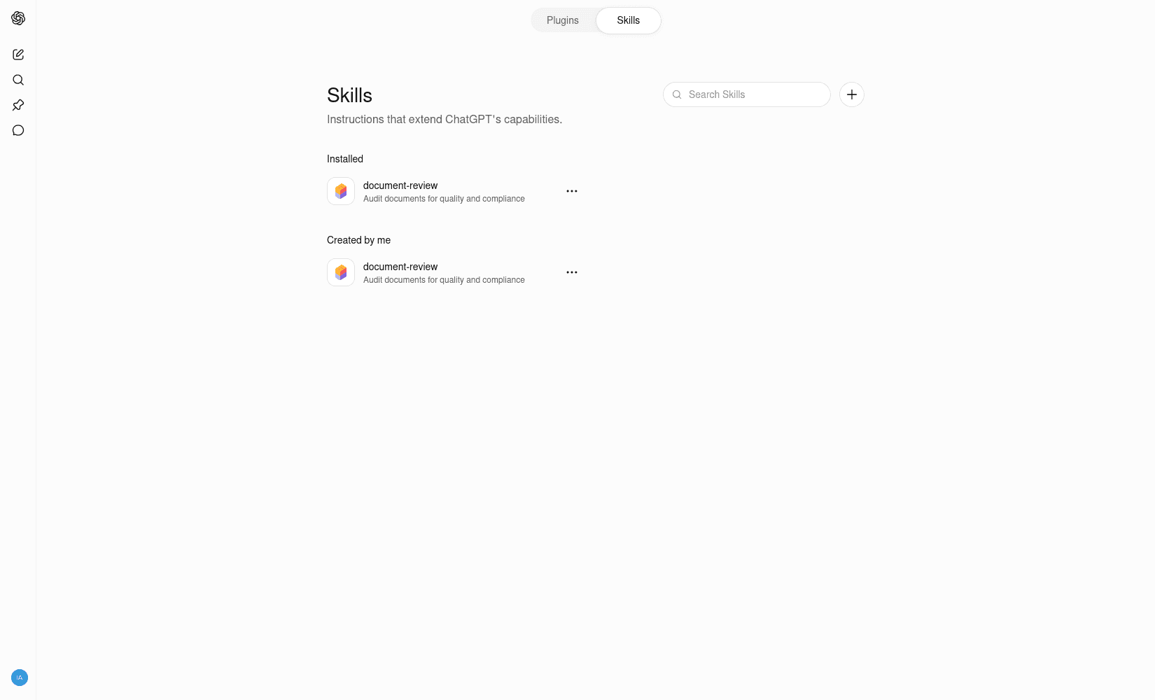 ChatGPT Skills screenshot