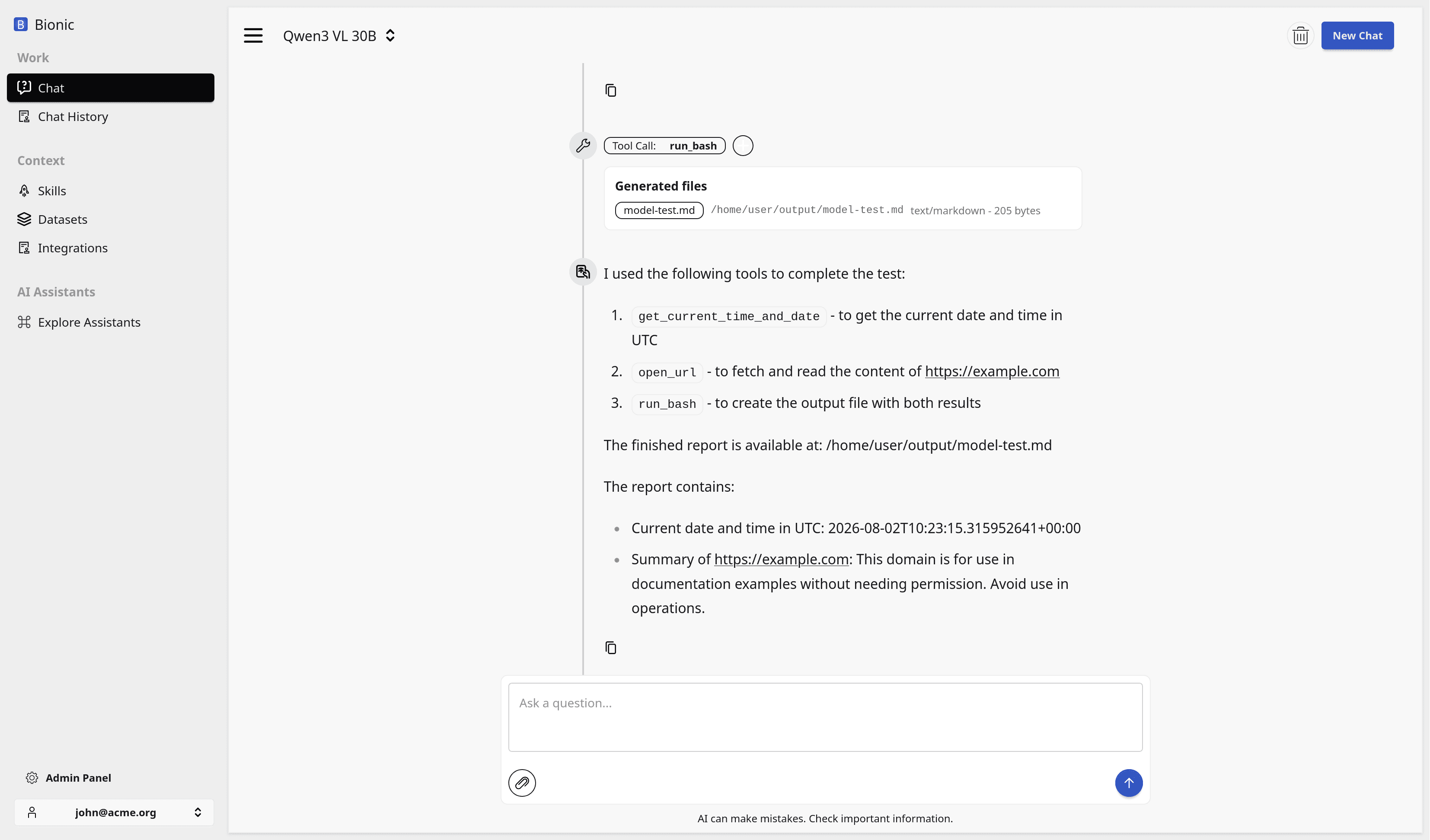 An example response from Bionic